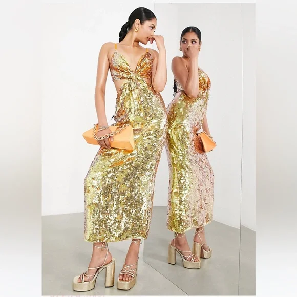 ASOS Dresses Asos Edition Knot Front Sequin Cami Midi Dress